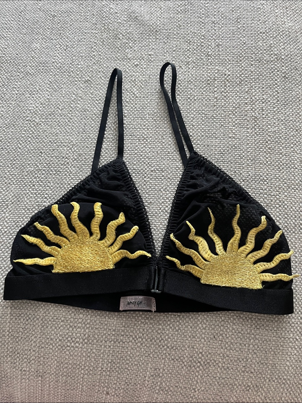 Nasty Gal Celestial Sun Mesh Bra Embroidered Black Bralet XS - Picture 4 of 12